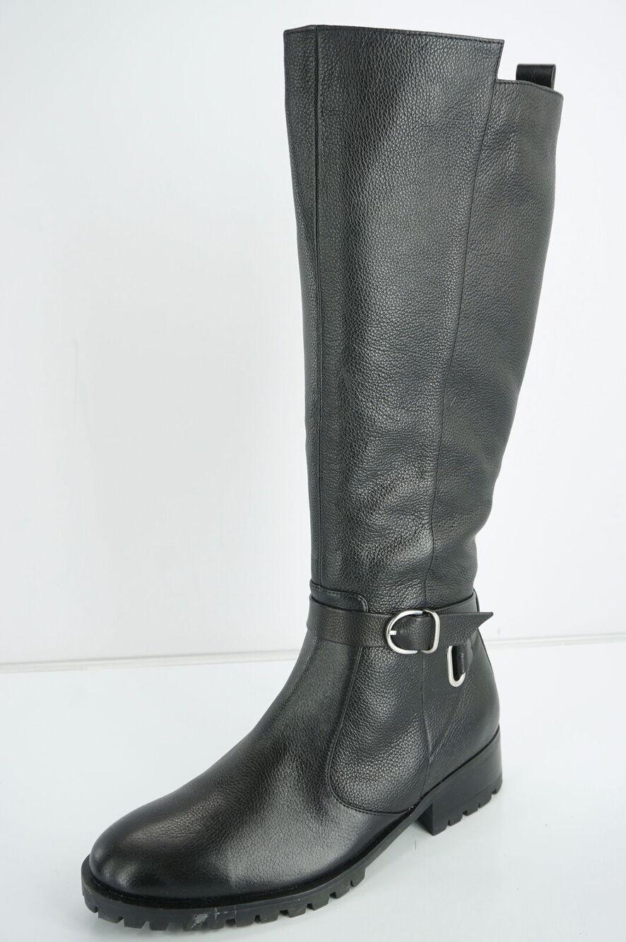 Tesori Valencia Black Leather Tall Riding Boots New belted strap Size 6.5